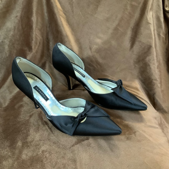 Caparros Morgana Black 8.5 Heel 3” Satin Party New Years Date Glam - Picture 2 of 6